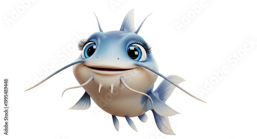 Cartoon catfish with big eyes smiling.