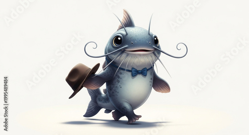 Cartoon catfish with hat and mustache.