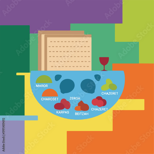 Foto Colorful abstract illustration of a Seder plate