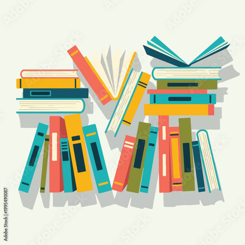 Photos Colorful illustration of books stacked haphazardly