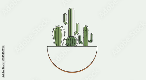 Minimalist Desert Cactus Terrarium Illustration