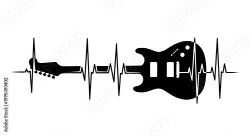 Electric guitar heartbeat pulse line, music life concept