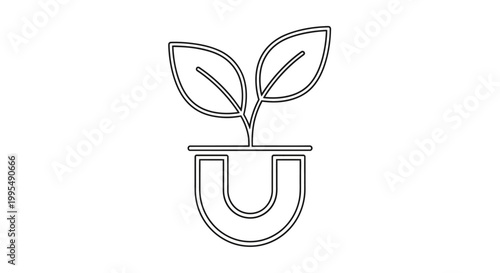 Plant Growing in Magnet Outline Icon