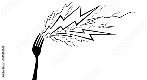 Fork with Lightning Bolt Energy Burst - Concept of Electric Food or Spicy Meal
