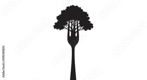 Fork with Tree Silhouette - Healthy Food and Nature Concept