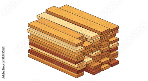 Neatly stacked wooden planks and lumber boards, an essential raw material for construction, carpentry, and various woodworking projects, highlighting natural wood resources