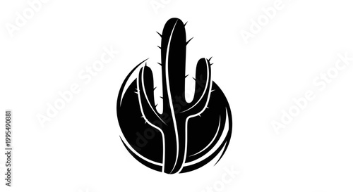 Stylized Cactus Silhouette with Swirling Abstract Background