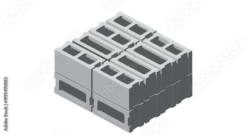 Stack of concrete cinder blocks, construction material for building walls and foundations