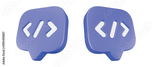  3D rendered coding icon, often used in software development or web design contexts. 
