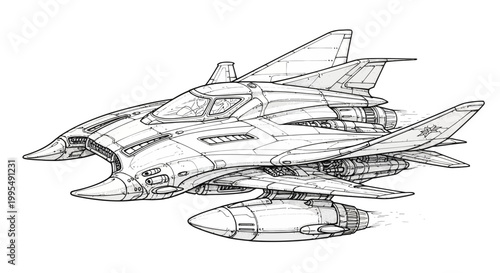 Futuristic Jet Fighter Concept Art Sketch