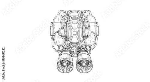 Futuristic Jetpack Blueprint Sketch - Personal Flight Device