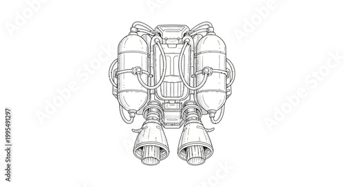 Futuristic Jetpack Backpack Design, Sci-Fi Concept Art, White Background