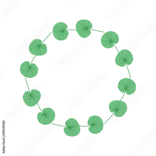 Green fan palm leaf wreath frame isolated on white, botanical circle border for tropical wedding invitation, logo design and eco branding