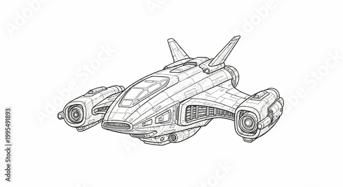 Futuristic Spaceship Line Art Illustration