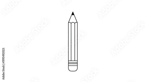 Simple black and white line drawing of a sharpened wooden pencil standing vertically on its eraser end.