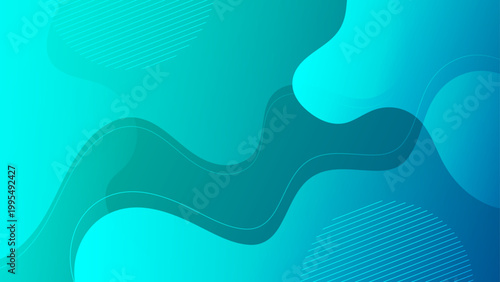 Modern abstract background featuring smooth liquid fluid waves in a vibrant cyan and turquoise gradient with subtle geometric line patterns