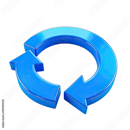 A vibrant blue circular arrow symbol is prominently displayed against a stark black background, suggesting a concept of recycling, renewal, or cyclical processes.