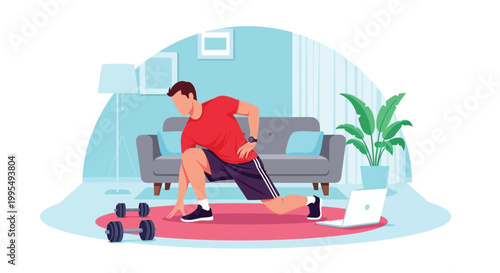 A man and woman wearing face masks sit on a red couch conversing with a cat nearby