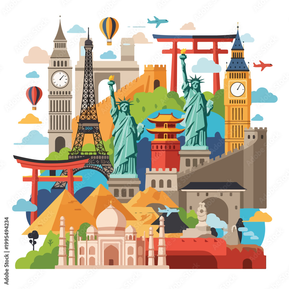 Fototapeta premium Colorful illustration of famous landmarks (1)