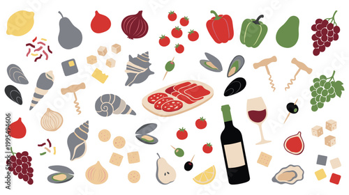 Assortment of food and drink items for gourmet dining.