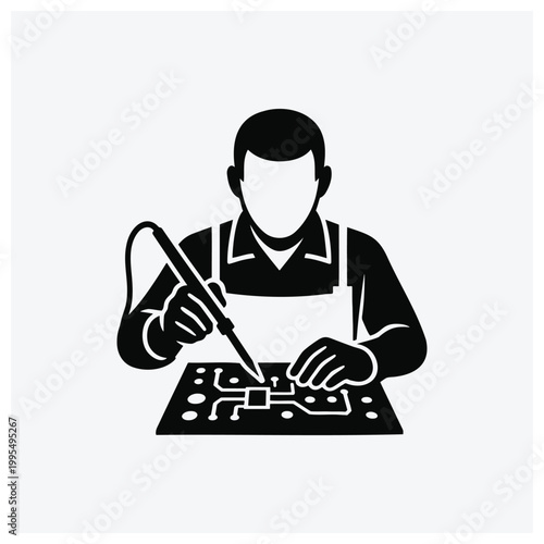 Soldering circuit board icon or electronics repair worker