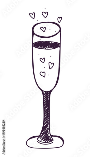 Glass of champagne in hand drawn style. Vector illustration isolated on white background