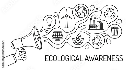 Ecological awareness megaphone promoting green energy and recycling.