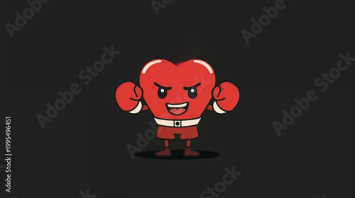  illustration of a cheerful, anthropomorphic heart character wearing boxing gloves and a determined expression