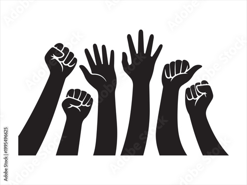 Quadro su tela Black silhouette crowd of people with raised hands at concert or party event cel