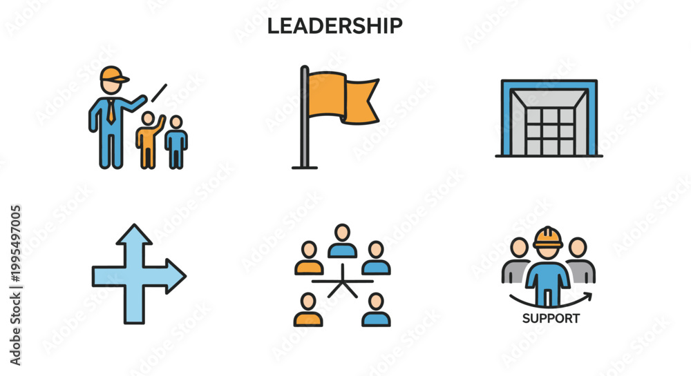 Fototapeta premium Set of professional icons representing corporate leadership and effective team management