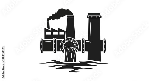 Industrial factory emitting smoke and discharging wastewater into water