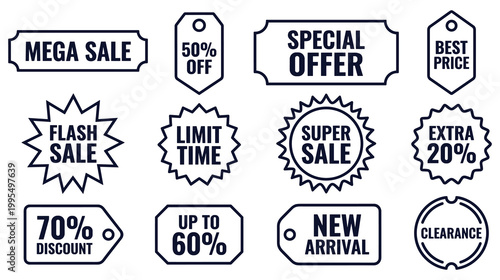 Sale labels and discount tags set collection for marketing promotion.