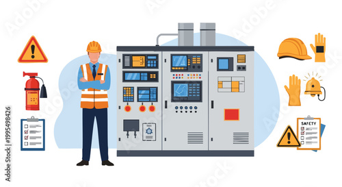 Industrial Safety Engineer. Professional Operator. Flat Vector Illustration. Workplace Safety Concept.