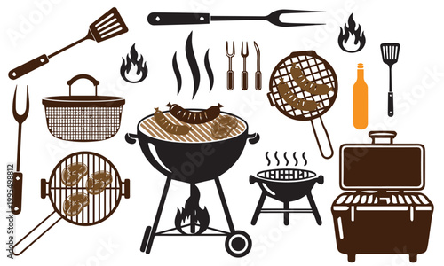 Barbecue tools and equipment collection a summer grilling illustration.