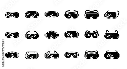 Sunglasses, shades, eyewear, vector icons, black and white, 20 different styles