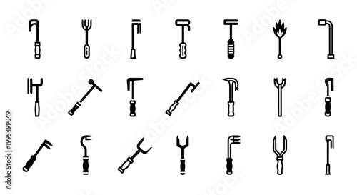 Tool icons, black and white tools, 20 tool symbols, vector illustration, toolbox graphics, equipment signs
