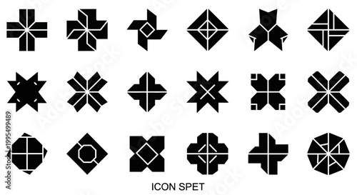 Geometric Icon Set, 20 Black and White Symbols, Abstract Shapes, Vector Graphics