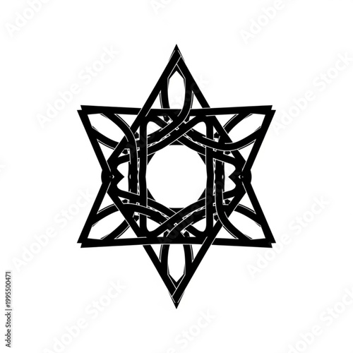 A black and white vector graphic of a Celtic knotwork star symbol on a plain background