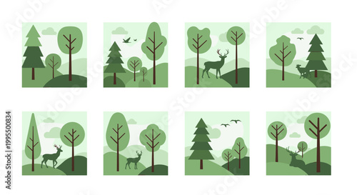 A serene, stylized illustration depicting a deer in a tranquil forest setting. Suitable for nature-themed marketing, website design, or peaceful socia