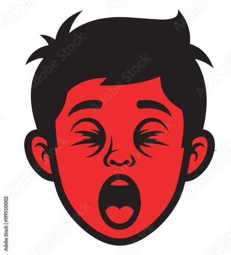 Yawning boy cartoon face vector illustration