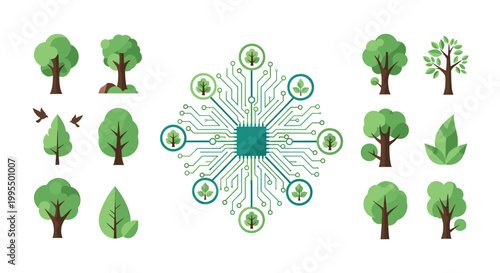 A clean, vector illustration of two green trees on a white background, evoking feelings of serenity and growth. Suitable for website design, presentat