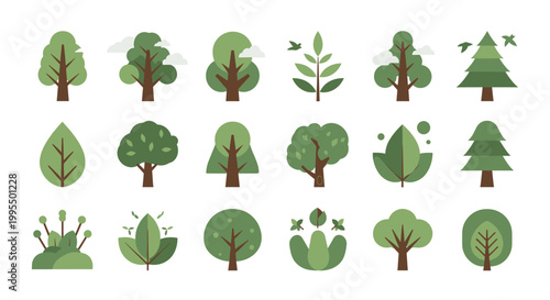 A cheerful, flat-style illustration of a tree and foliage conveys growth, nature, and a sense of tranquility. Ideal for marketing materials, website d