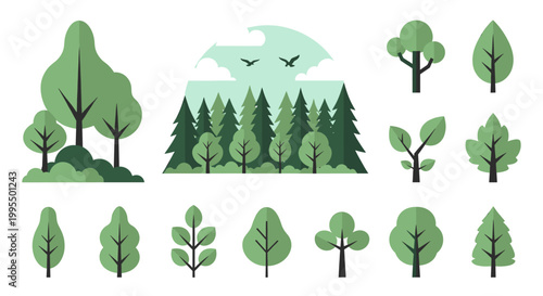 A clean, modern illustration of a tree and foliage evokes growth, nature, and a sense of tranquility. Perfect for website design, presentations, or ma