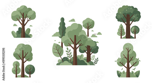 A calming and modern illustration of trees, perfect for conveying growth, nature, and sustainability in marketing materials or website design.