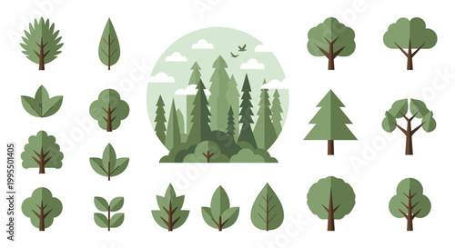 Stylized tree icons evoke feelings of nature and growth, perfect for websites, apps, or marketing materials conveying sustainability and stability.