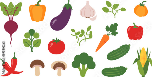 Colorful Collection of Fresh Vegetables Including Bell Peppers, Eggplant, Carrots, Tomatoes, Garlic, and More for Healthy Eating and Organic Food Designs
