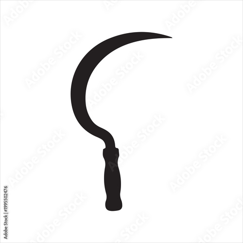 Grass sickle silhouette vector, sickle tool black silhouette