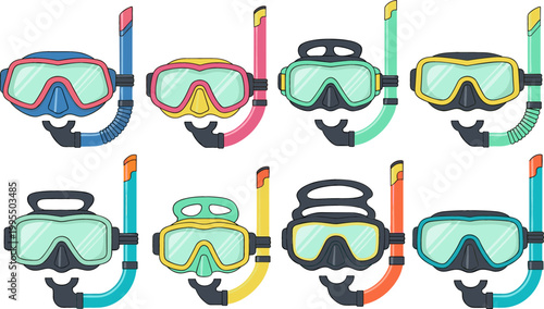 Colorful Snorkeling Gear Set with Various Diving Masks and Tubes for Water Sports, Swimming, and Underwater Exploration
