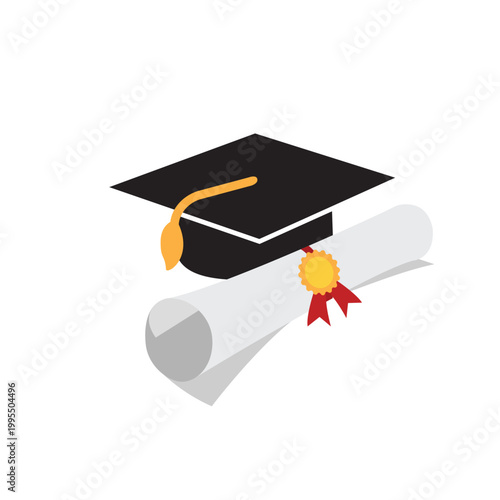 graduation hat and certificate icon flat design vector illustration