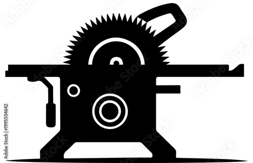 Industrial Circular Table Saw Machine Silhouette Vector Illustration for Woodworking and Carpentry Projects